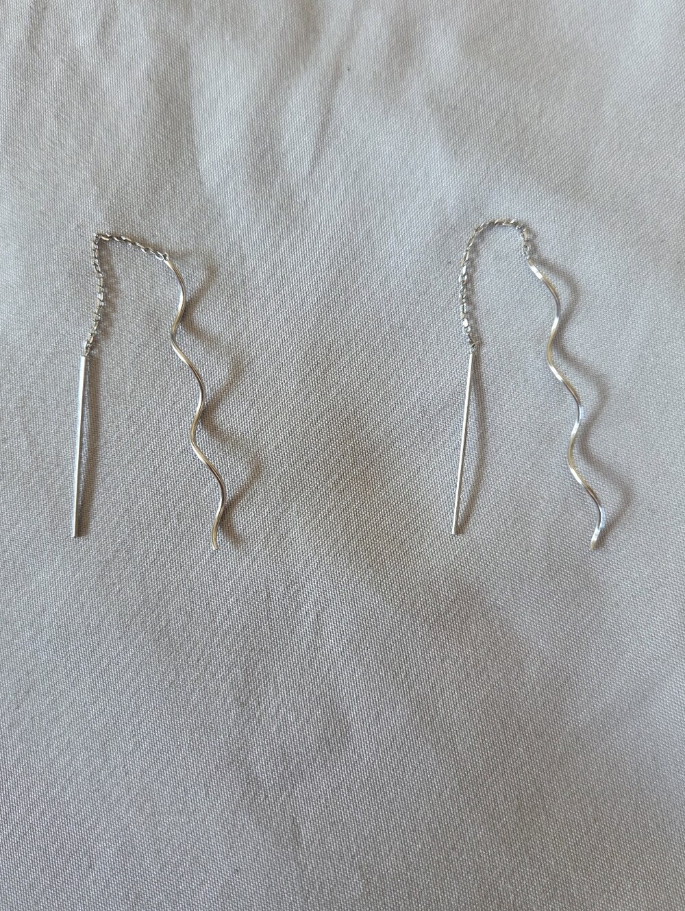 Silver Wavy Threader Earrings